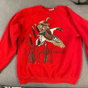 Vintage Fly Wild Bird Nature Crewneck Sweatshirt Size L